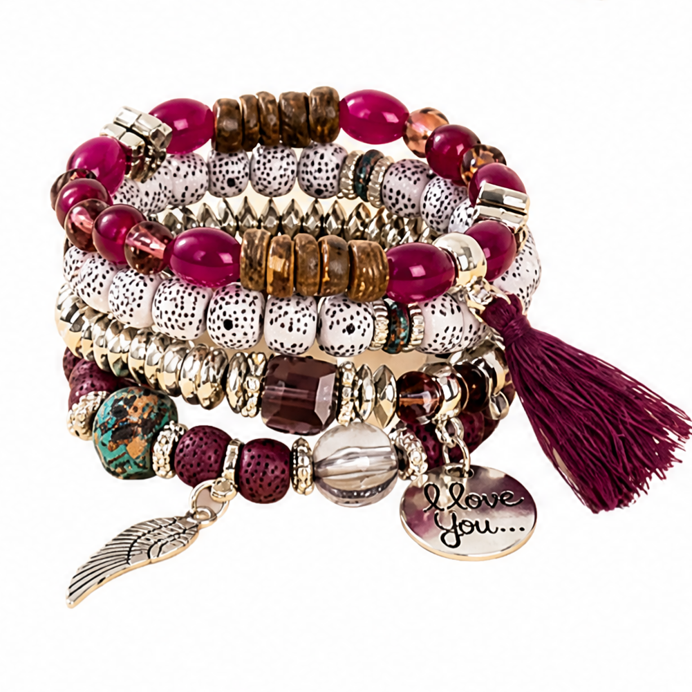 Bohemian Round Wing Tassel Layered Bracelet