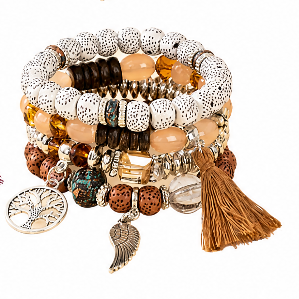Bohemian Round Wing Tassel Layered Bracelet