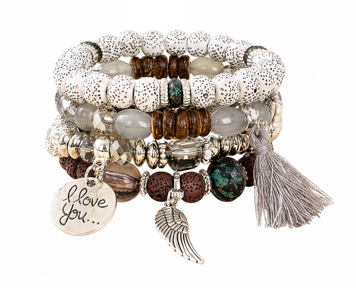 Bohemian Round Wing Tassel Layered Bracelet
