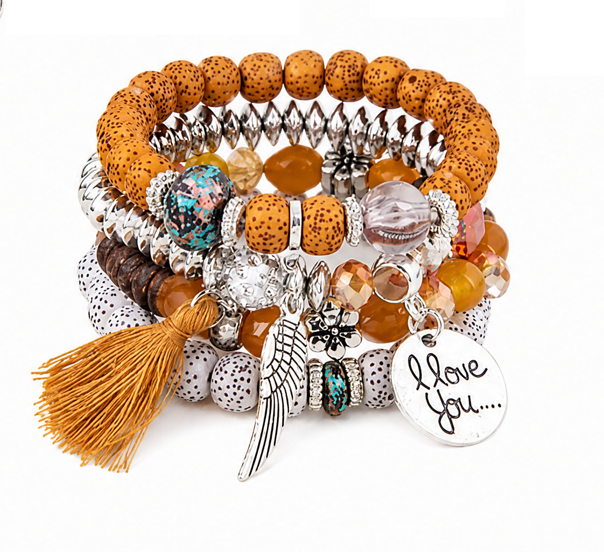 Bohemian Round Wing Tassel Layered Bracelet