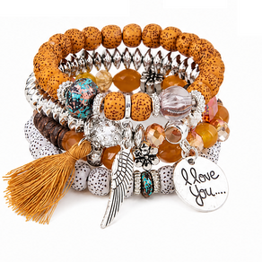 Bohemian Round Wing Tassel Layered Bracelet