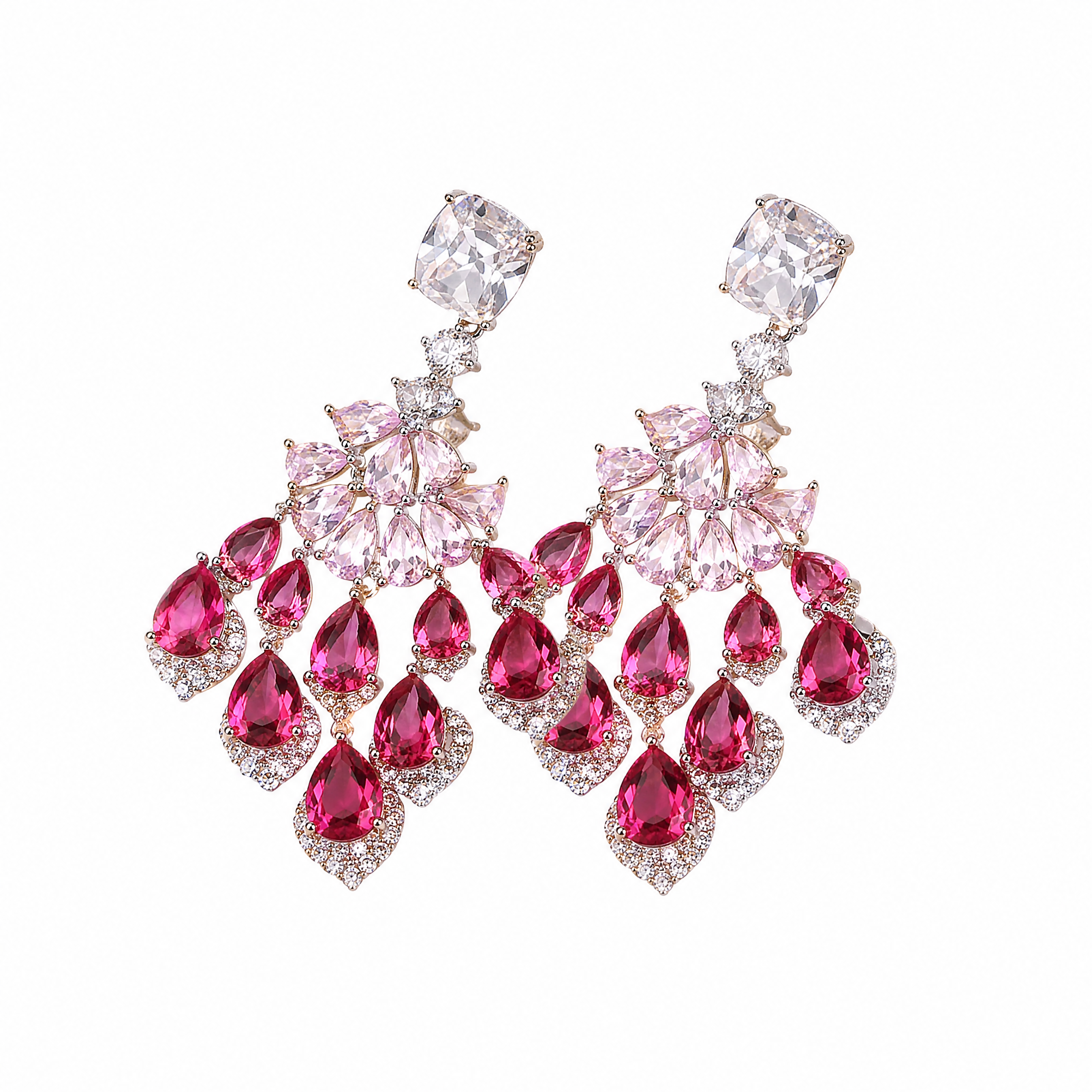 Rose Gold Copper Fan Shape Zircon Earrings