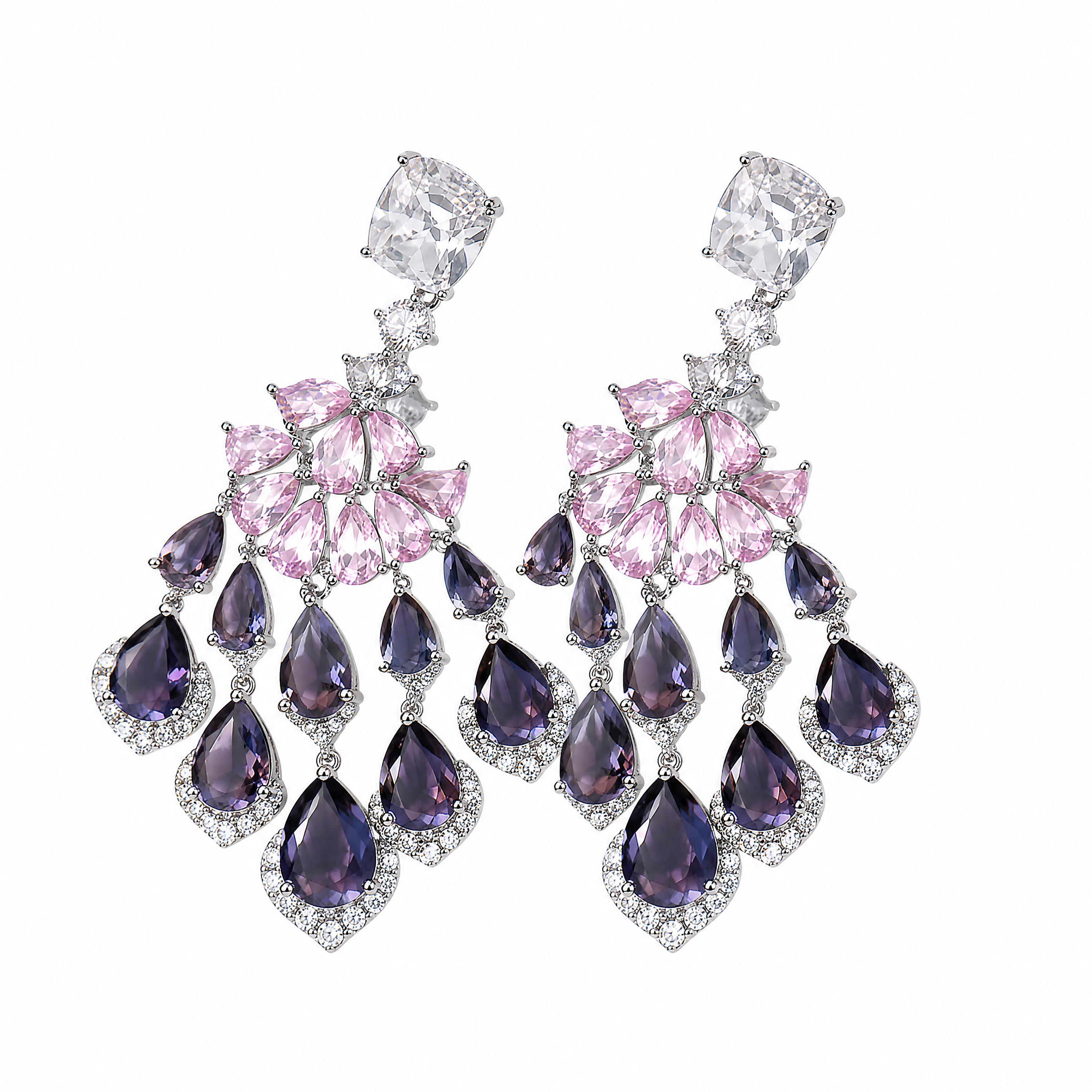 Rose Gold Copper Fan Shape Zircon Earrings
