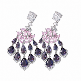 Rose Gold Copper Fan Shape Zircon Earrings