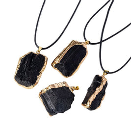 Black Tourmaline Gold Foil Pendant