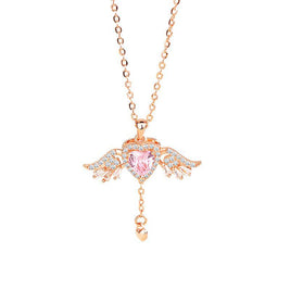 Sterling Silver Cupid Wing Pink Diamond Necklace