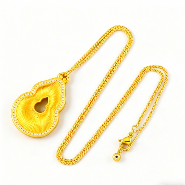 Gold Plated Gourd Pendant with Cubic Zirconia